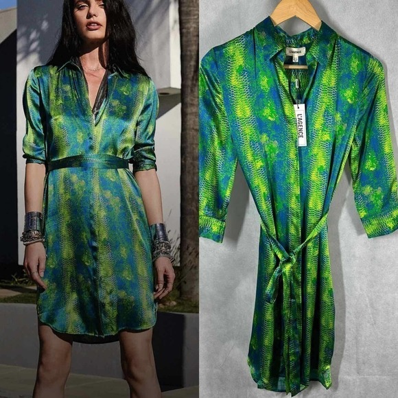 L’AGENCE Madison Shirt Mini Silk Satin Dress size XS Amazon Green - Picture 4 of 10